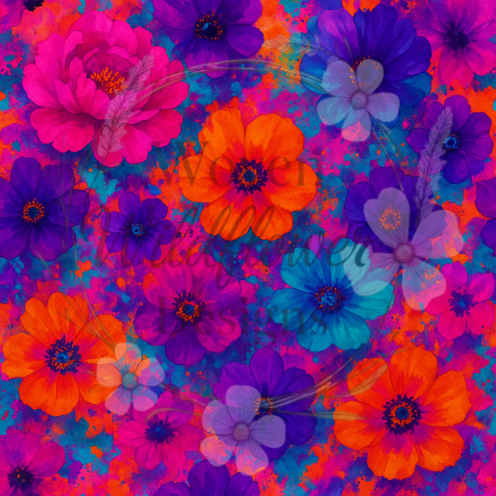 Neon Floral Splash- Seamless Digital Design