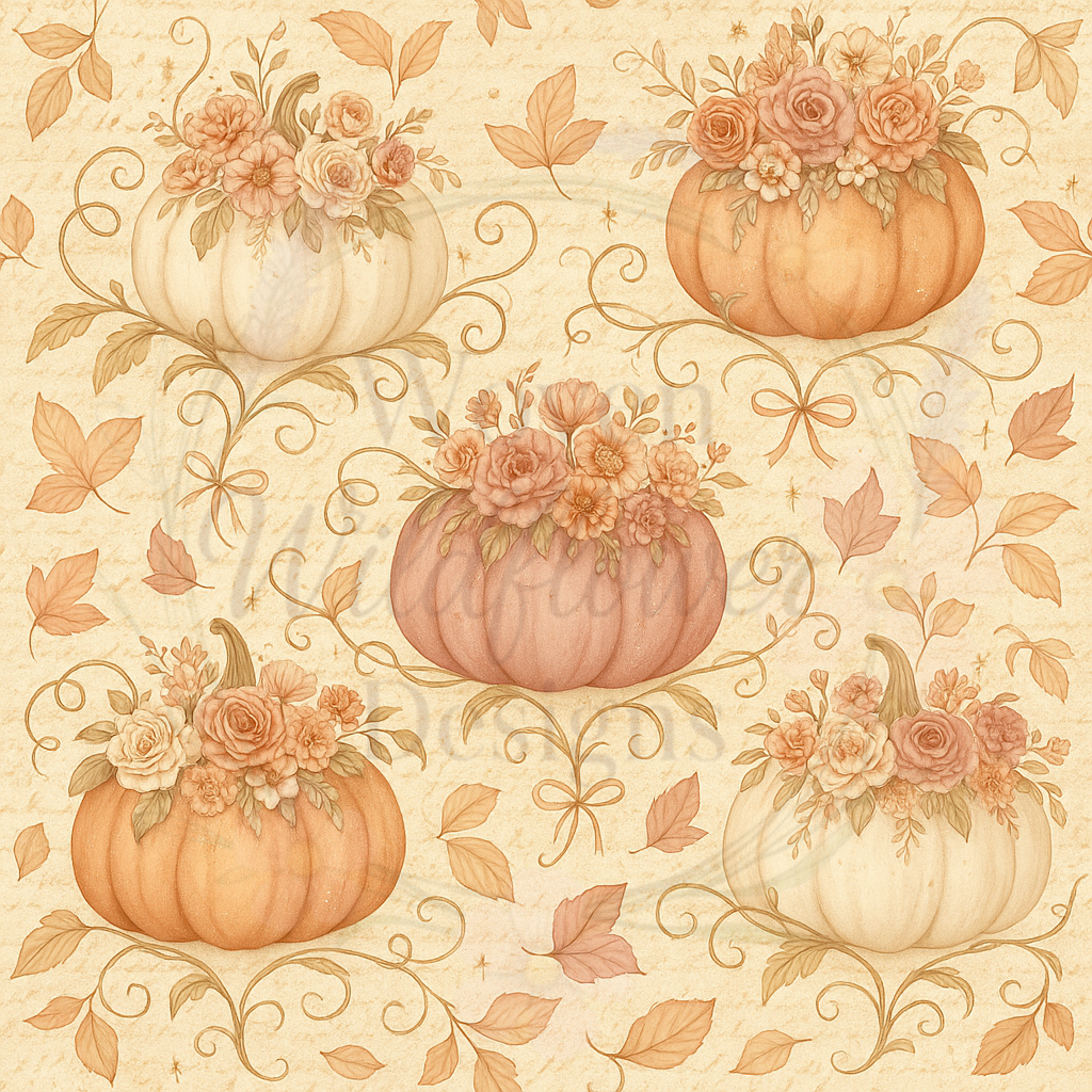Pumpkin Floral Scroll – Seamless Digital Design