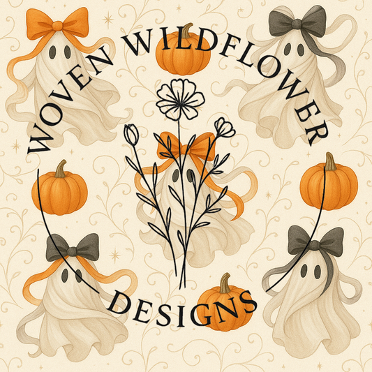 Ribbon-Wrapped Ghosts – Seamless Digital Design