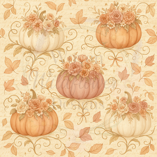 Pumpkin Floral Scroll – Seamless Digital Design
