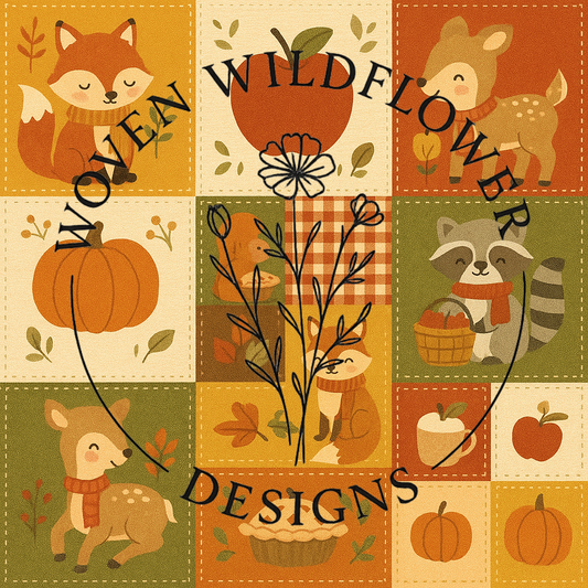 Autumn Orchard Animals Patchwork- Seamless Digital Design